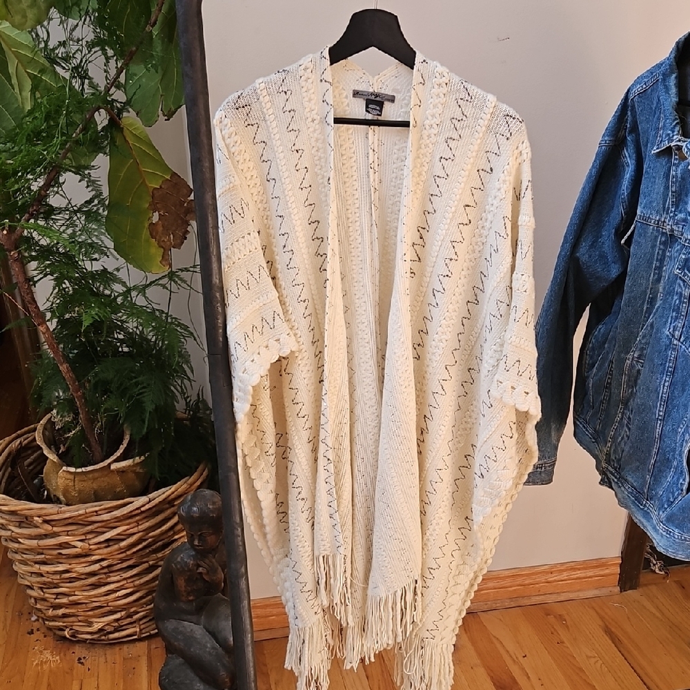 Anthropologie Cream Sweater with Fringe